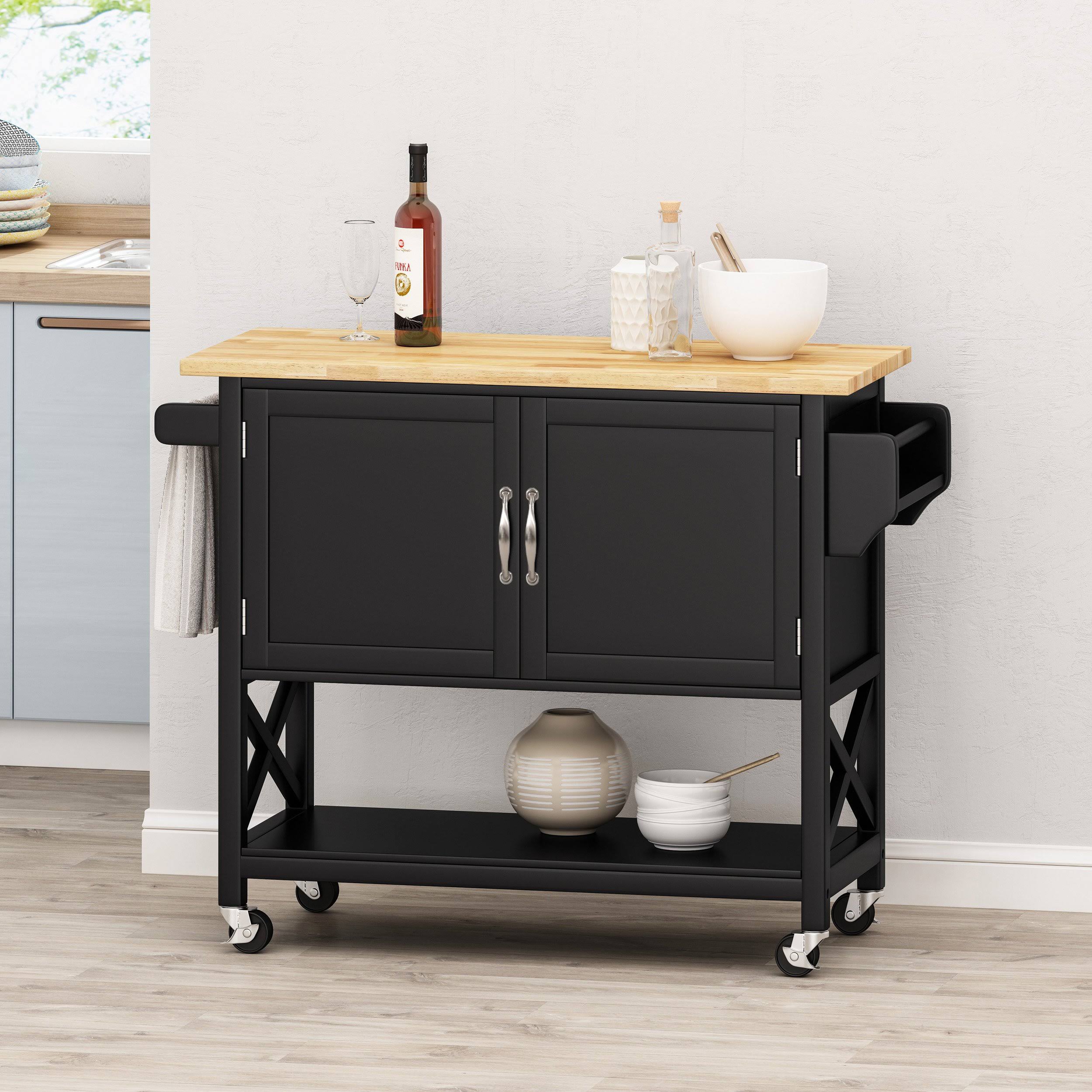 Gray Farmhouse Kitchen Cart with Wheels M223212