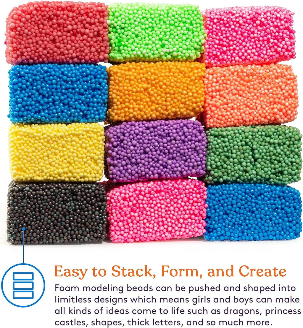 Fun Foam Modeling Foam Beads Play Kit, 12 Blocks Educational Clay for Arts Crafts Kindergarten Toys N76786