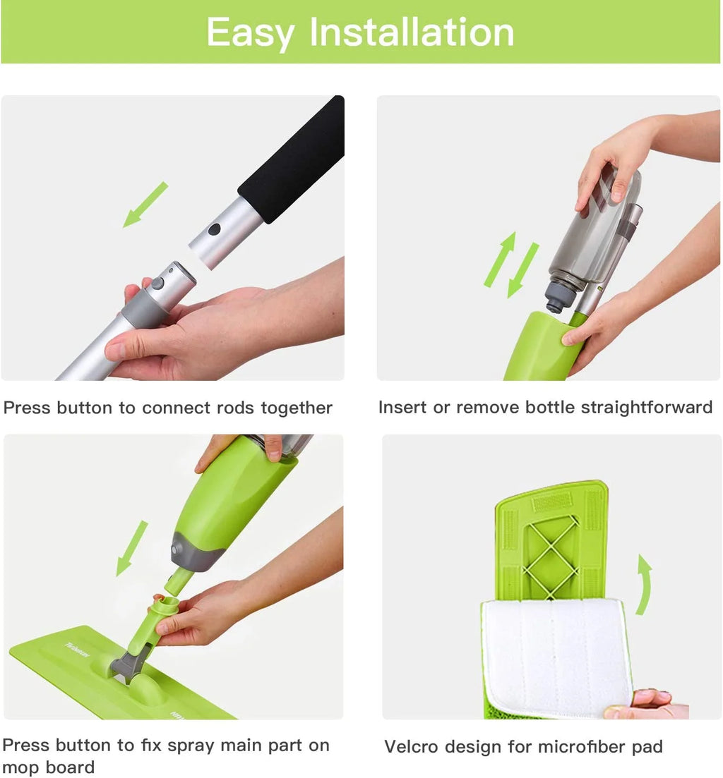 Microfiber Spray Mop with 2 Refillable Water Bottles, 4 Washable Mop Pads, 650 ml V22447