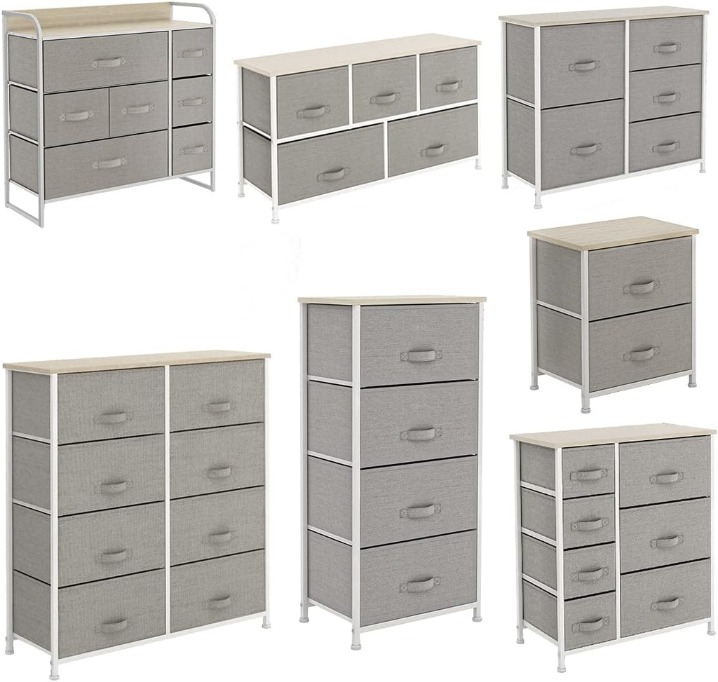 Light grey 8 Drawer Fabric Dresser with Steel Frame and Wooden Top A974234
