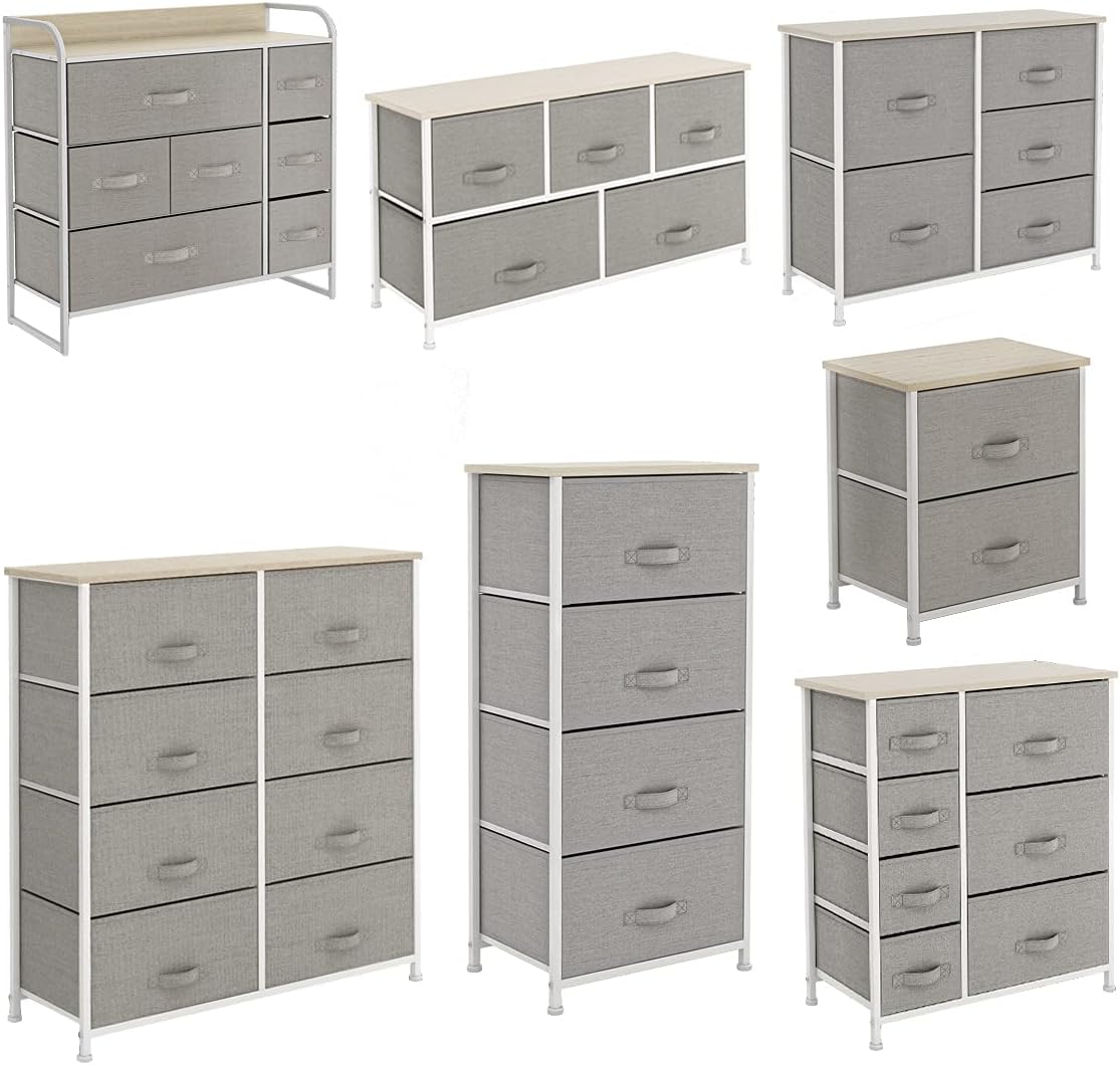 Light grey 8 Drawer Fabric Dresser with Steel Frame and Wooden Top A974234