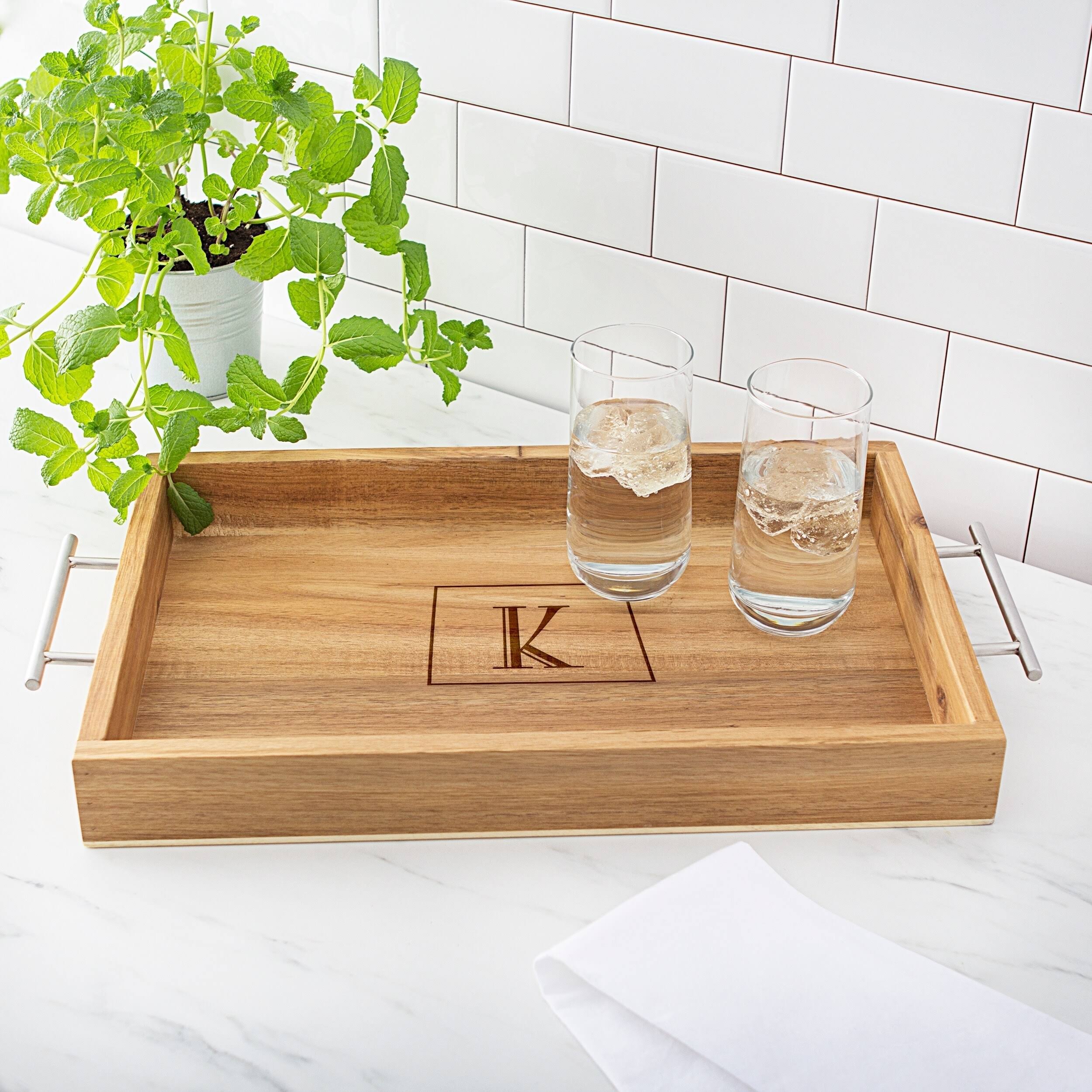 Acacia Tray with Metal Handles Y5050