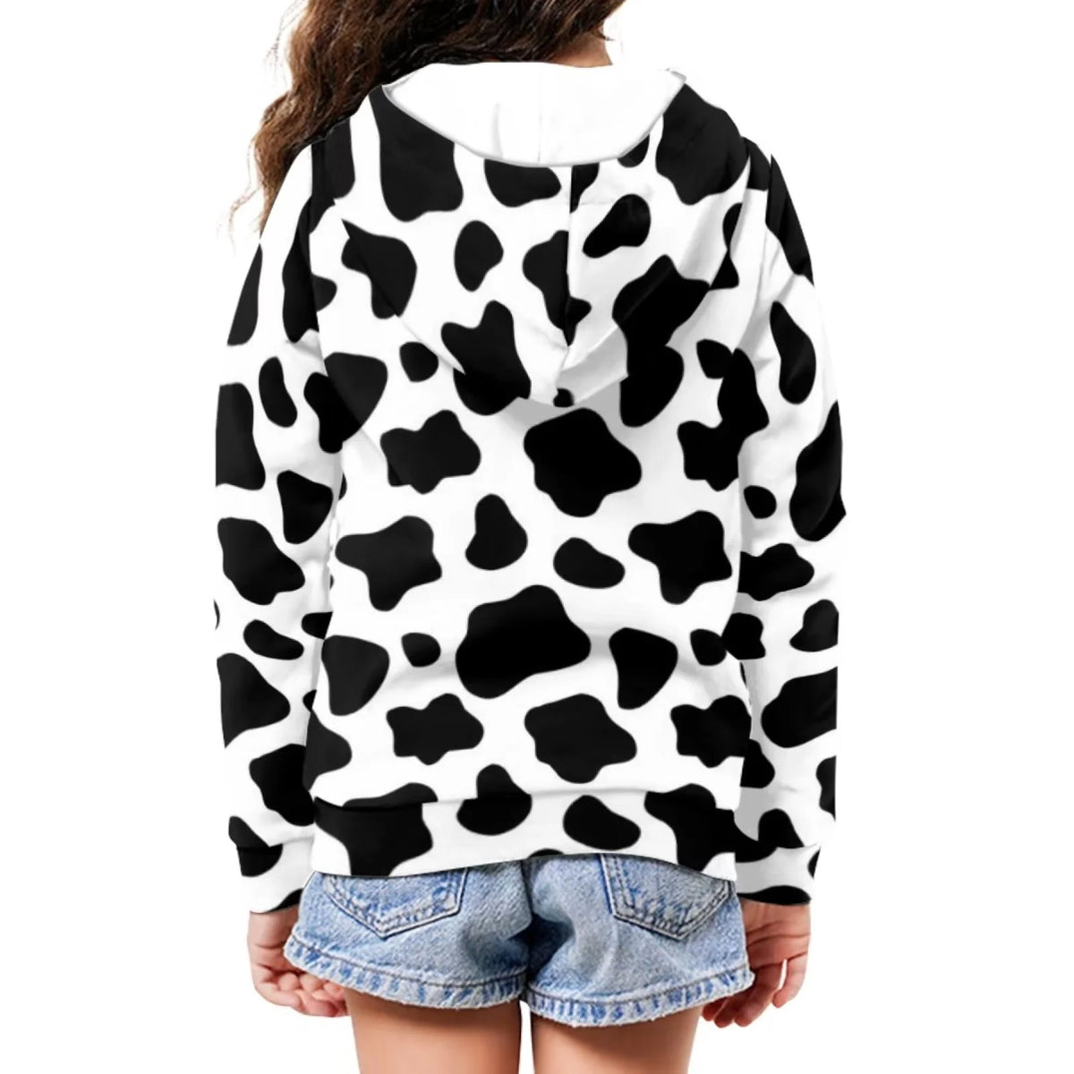 Milk Cow Print Zip Up Hoodies Sweatshirt L463