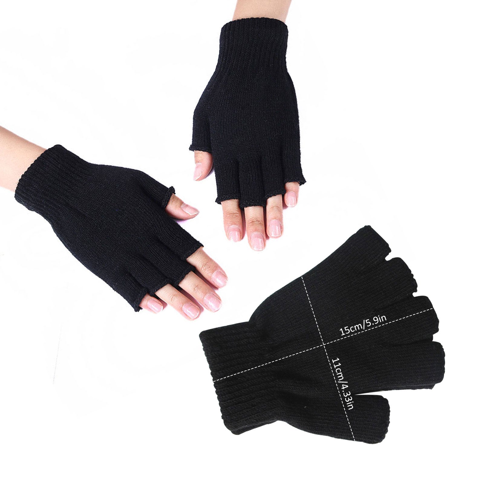 12 Pairs Black Knit Touchscreen Fingerless Gloves V6614