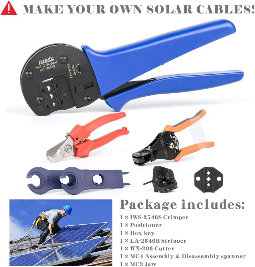 Solar Crimping Tool Kit with Wire Cutter, Wire Stripper and Solar Connector Spanners Pack of 2 O9431