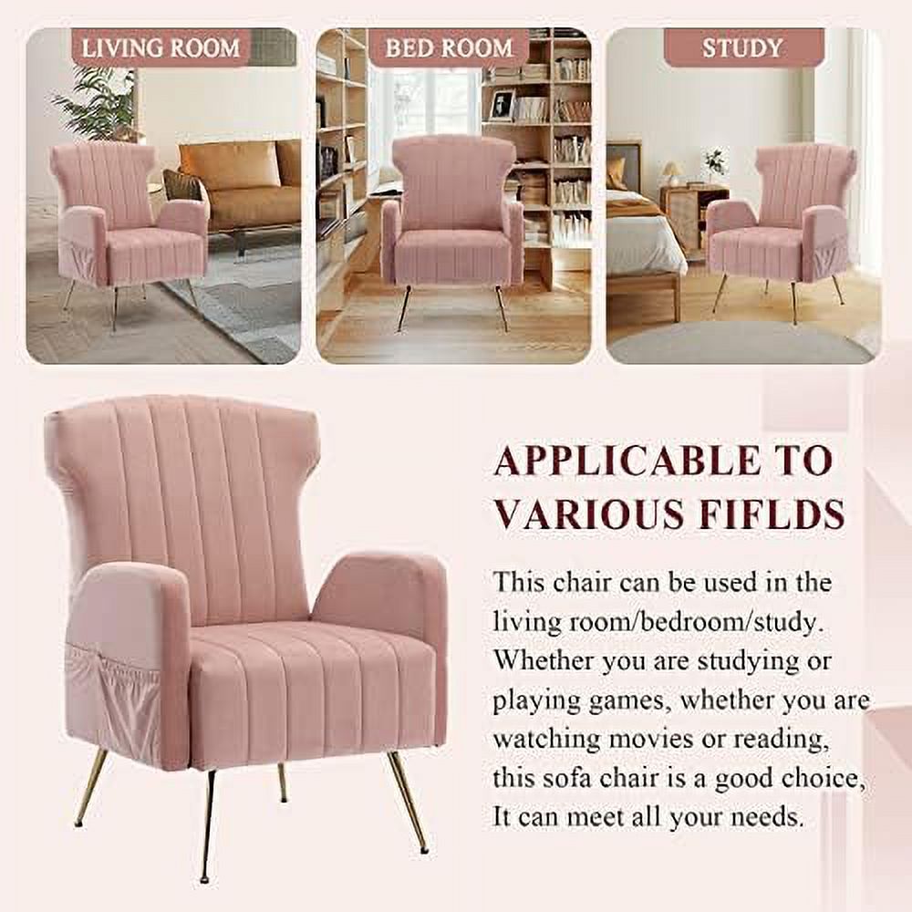 Brown Velvet Wing Back Accent Chair with Metal Gold Legs U193262