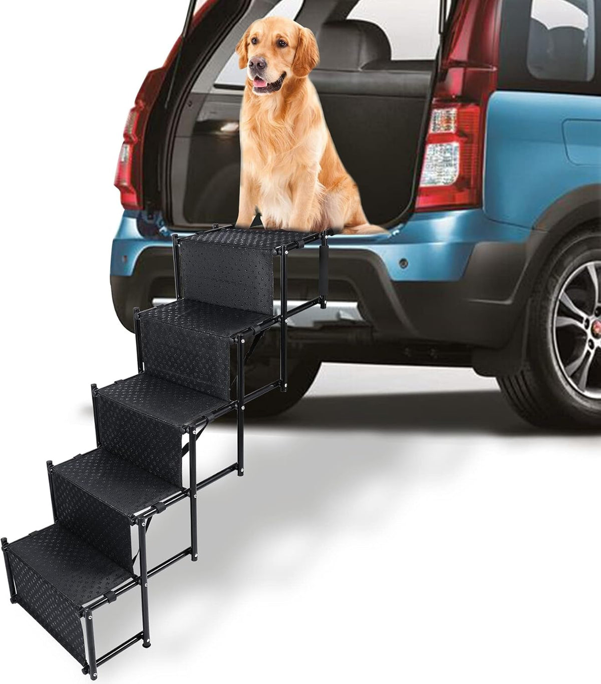 Black 5 Steps Metal Fram Folding Pet Dog Car Ramp with Shoulder Strap H84042