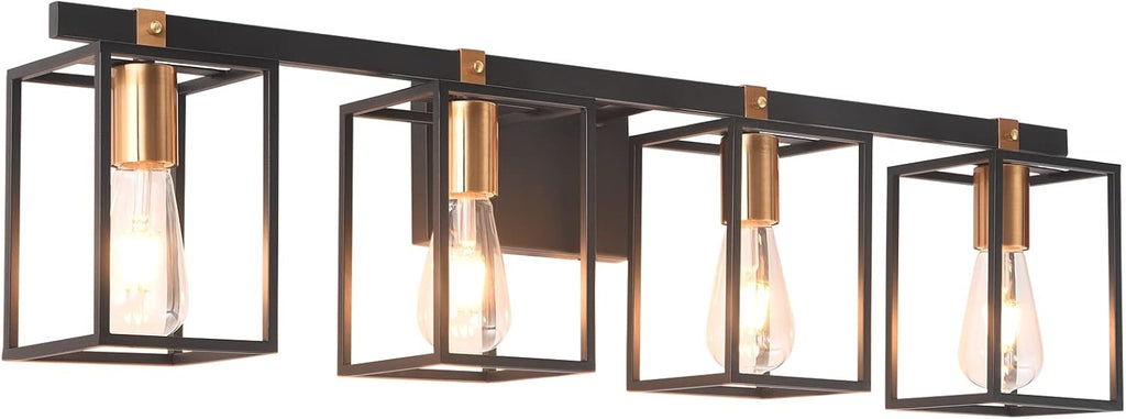 Black and Antique Brass Metal Cage Bathroom Vanity Light N382126