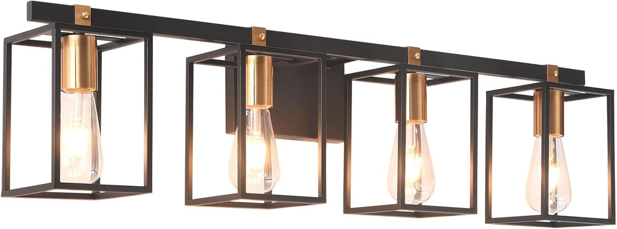 Black and Antique Brass Metal Cage Bathroom Vanity Light N382126