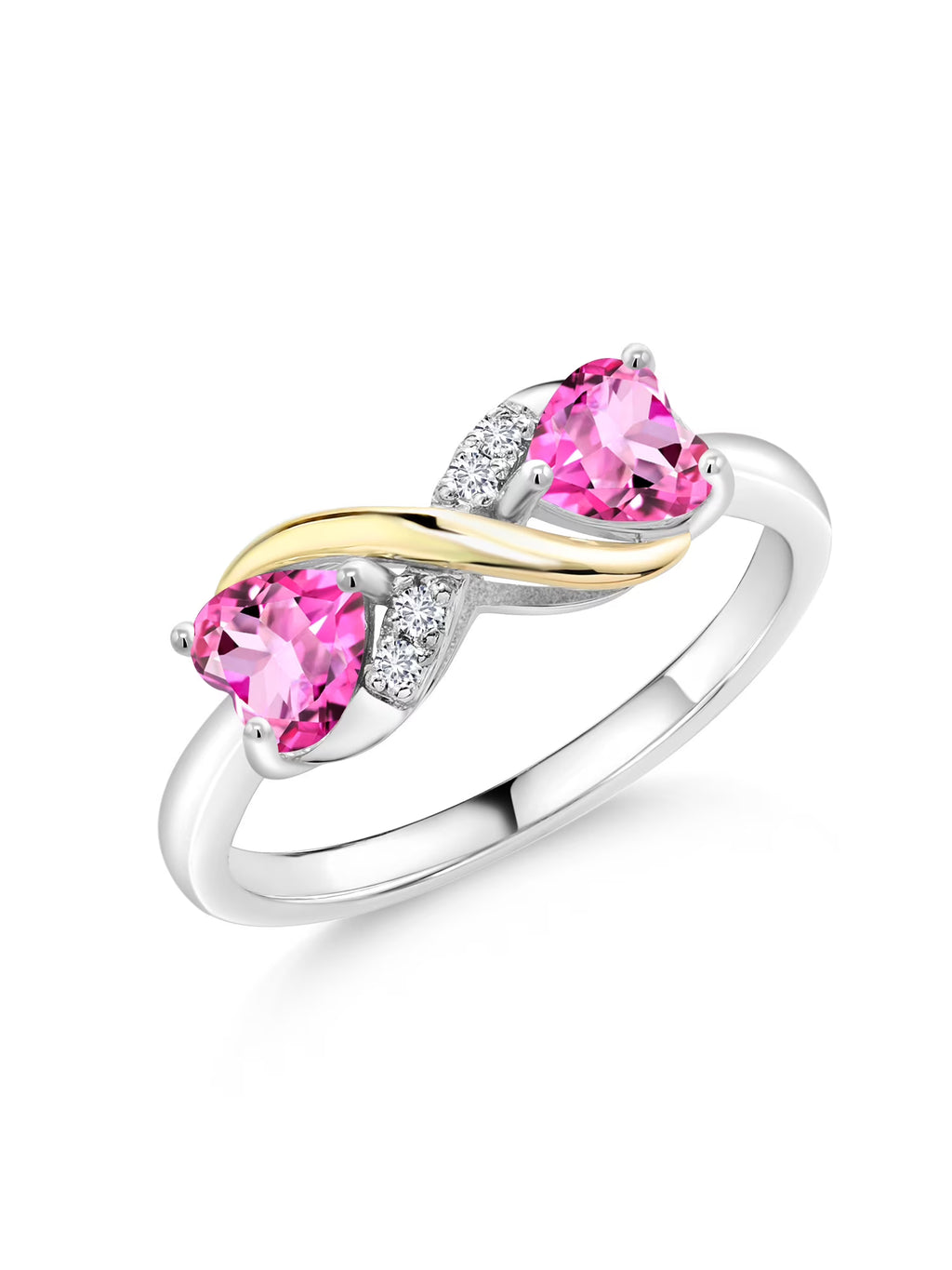 925 Silver 10K Yellow Gold Pink Mystic Topaz White Lab Grown Diamond Ring Z636914