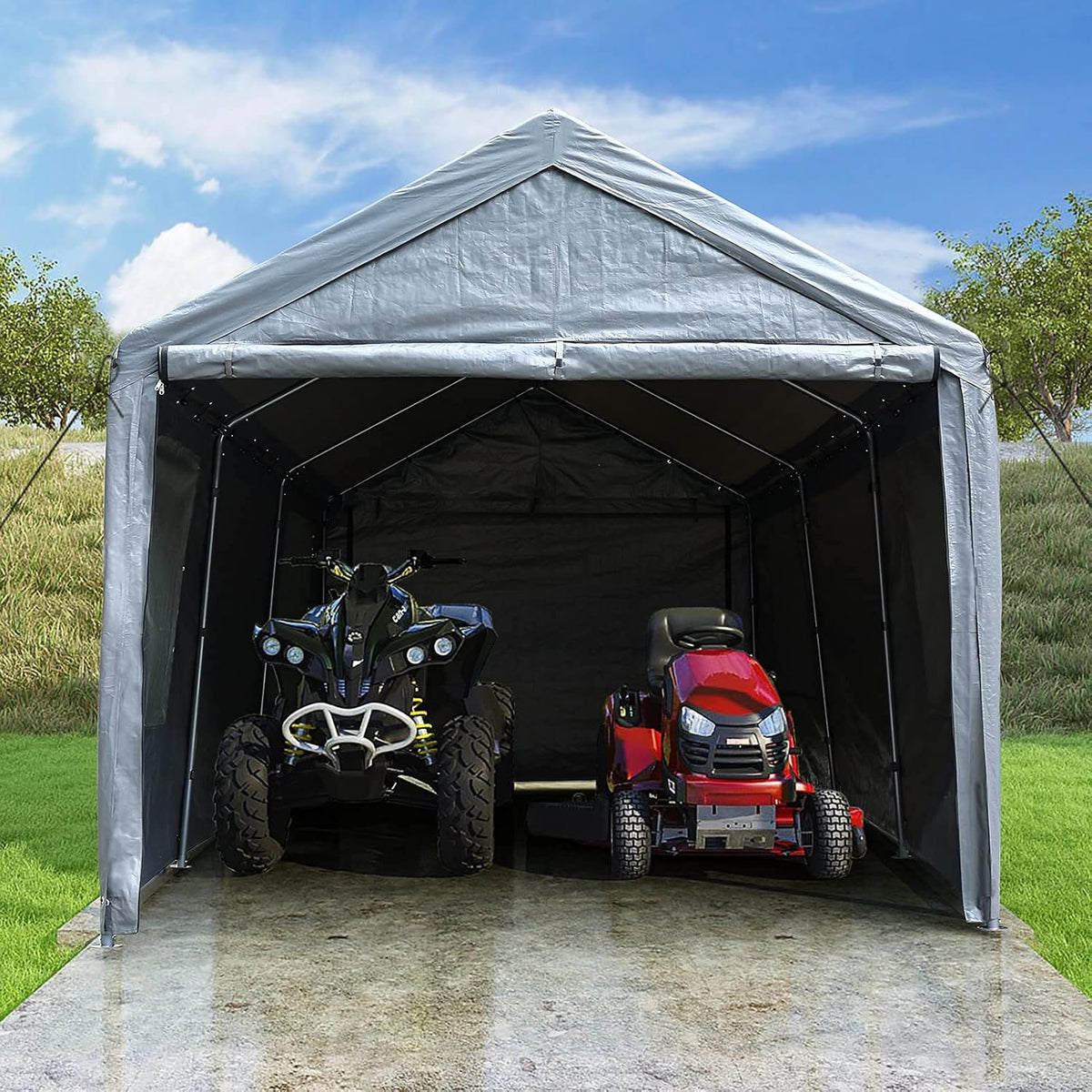 Enclosed Car Canopy 10x20*9.38ft with 4 Windows, 180g PE Cover, Detachable Walls & Doors U89766