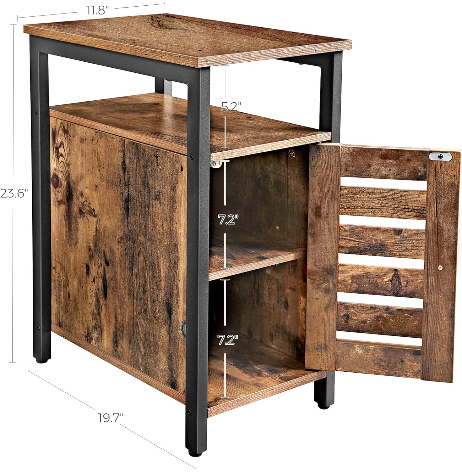 Rustic Brown Side Table with Storage Shelf I3907