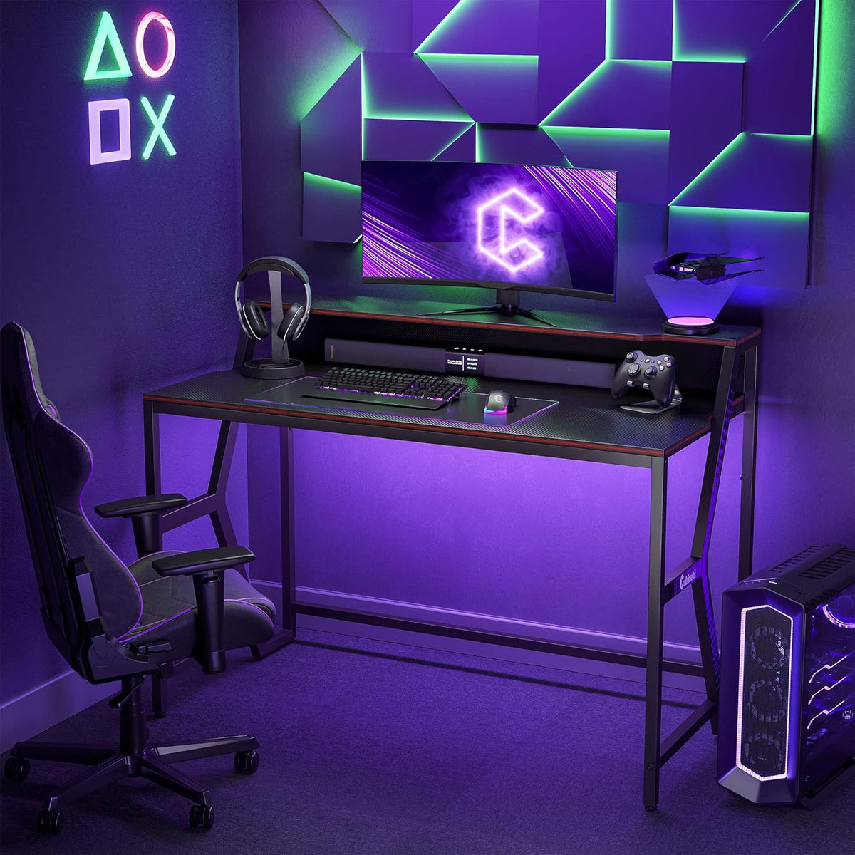 Carbon Fiber Surface Gaming Desk with Monitor Stand J473125