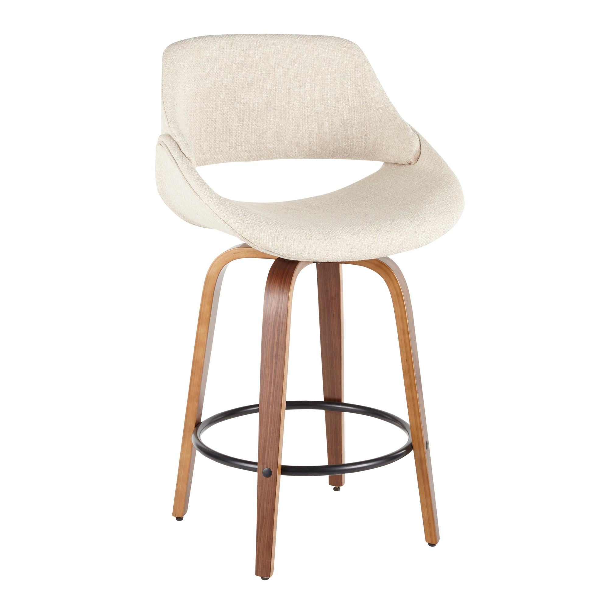 Mid-Century Modern Counter Stool in Walnut and Cream Fabric, Set of 2 R979041
