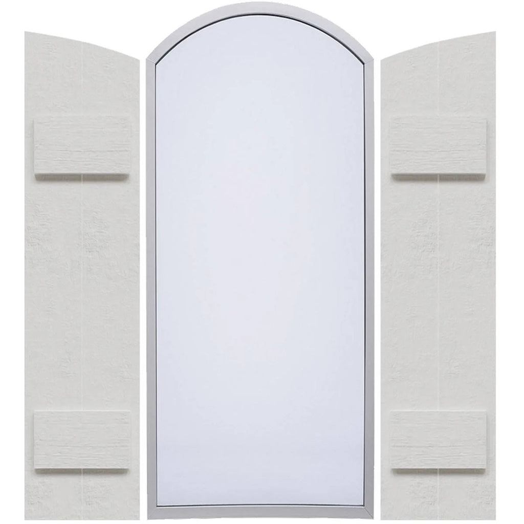 Rustic Two Board Joined Board-n-Batten Faux Wood Shutters w/Elliptical Arch Top (Per Pa D934