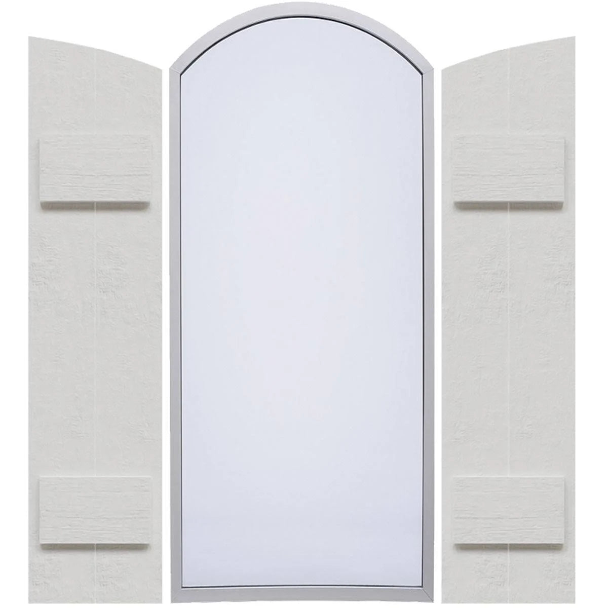 Rustic Two Board Joined Board-n-Batten Faux Wood Shutters w/Elliptical Arch Top (Per Pa D934