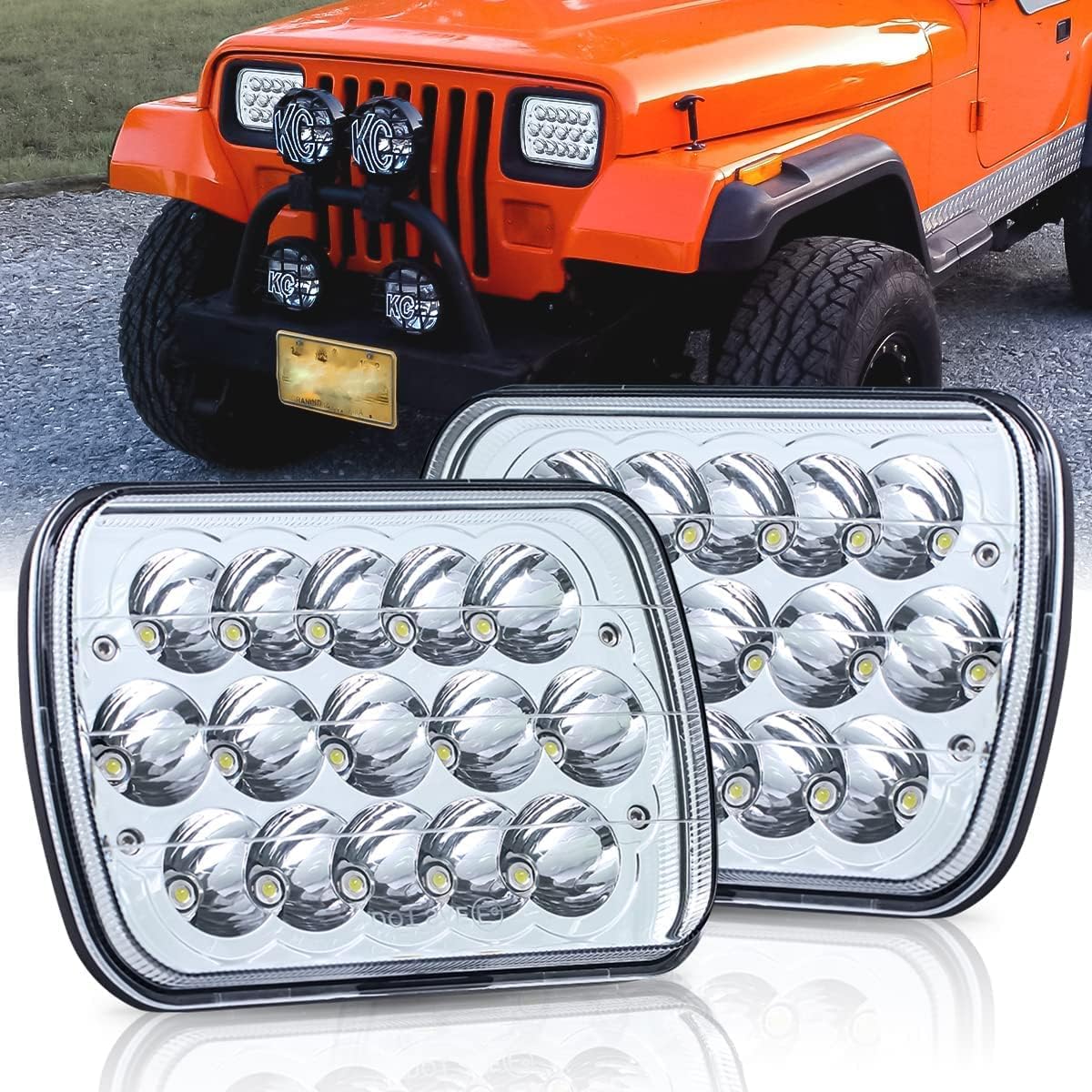 4x6 Inch LED Headlights Sealed Beam Rectangular 45W High/Low Beam Universal Pack of 2 C989938