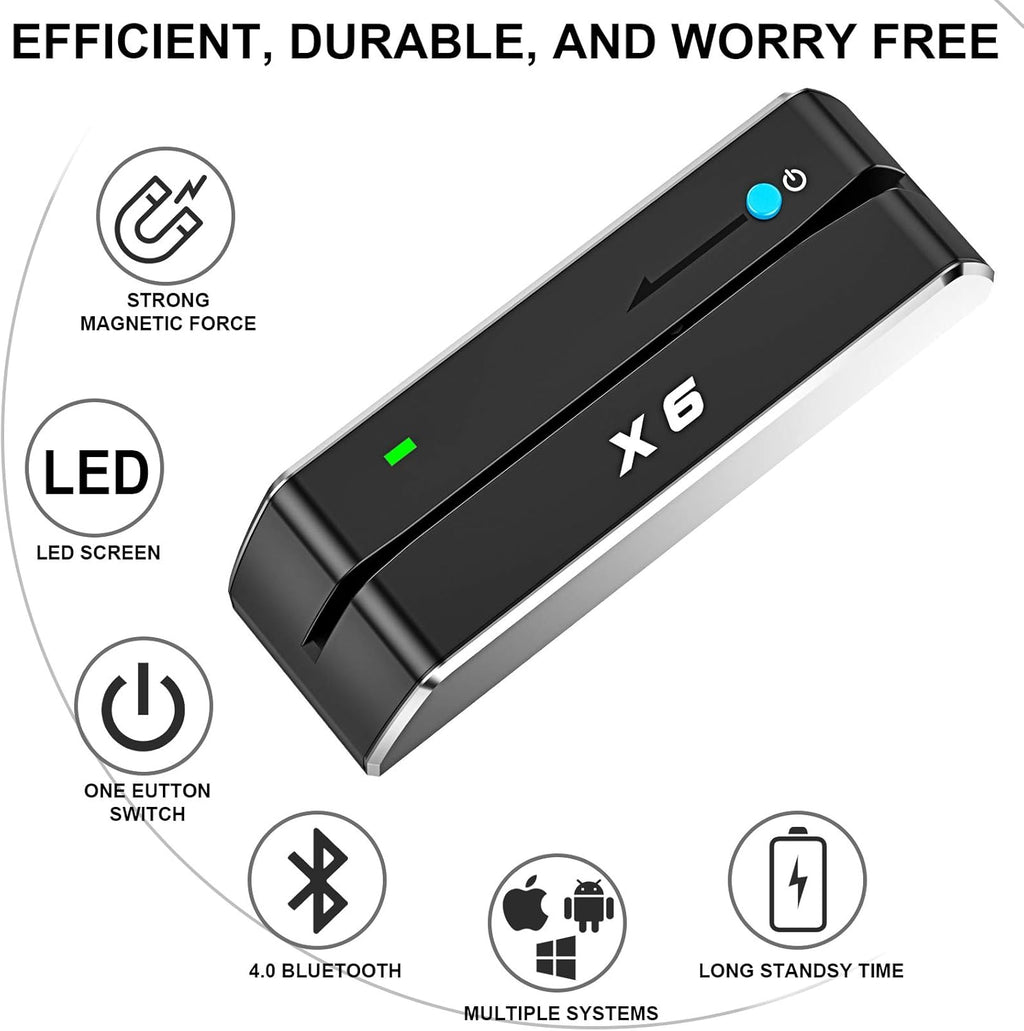 X6 BT Bluetooth Magnetic Card Reader Writer USB 3 Tracks Swipe Encoder P291
