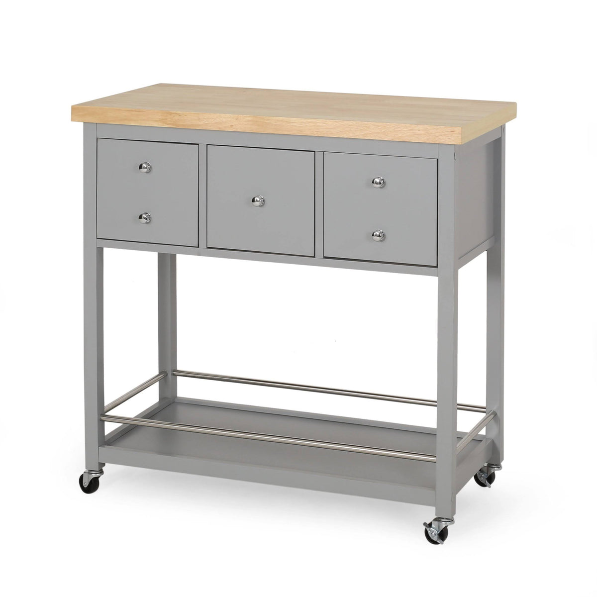 White Natural Kitchen Cart with Wheels E8442