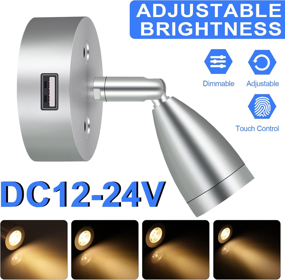 4PCS DC12-24V LED Aluminum Dimmable Warm White Reading Lamp Z118687