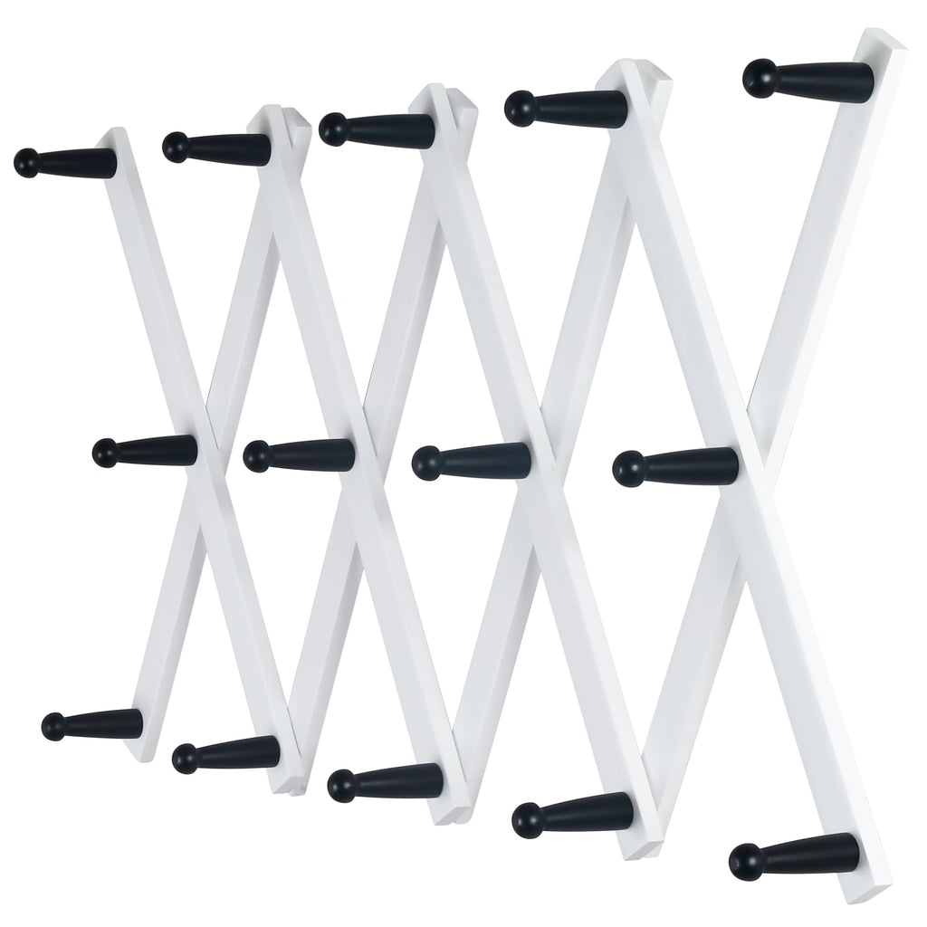 White 14 Pegs Wooden Expandable Coat Rack L448