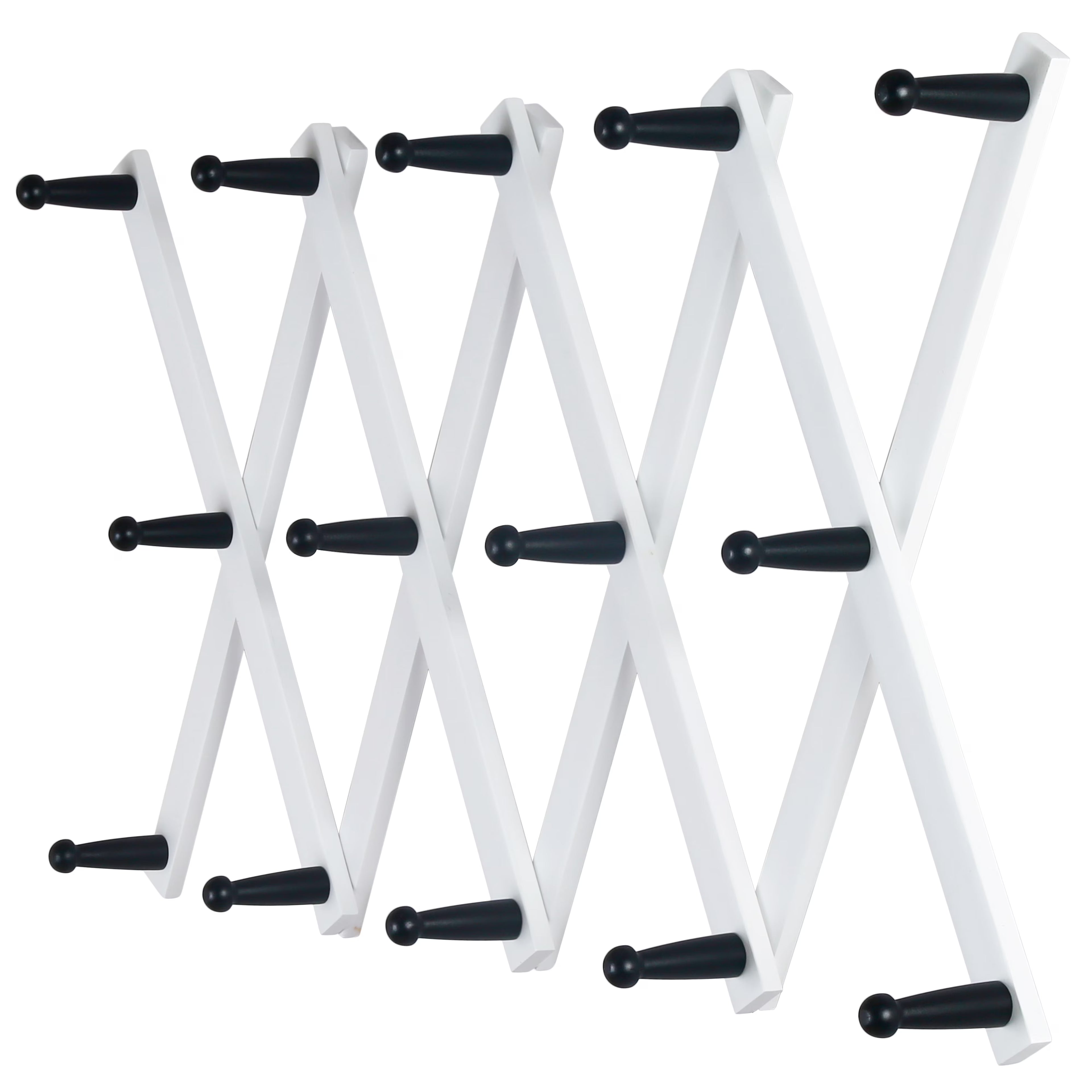 White 14 Pegs Wooden Expandable Coat Rack L448
