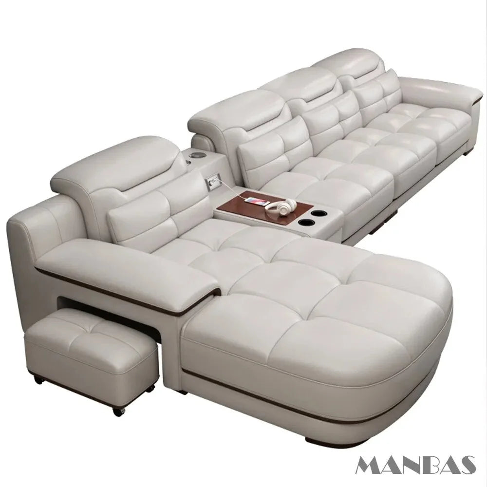 Modern Sectional Sofa Set with Cup Holder, USB, Adjustable Headrests & Bluetooth Speaker C99293