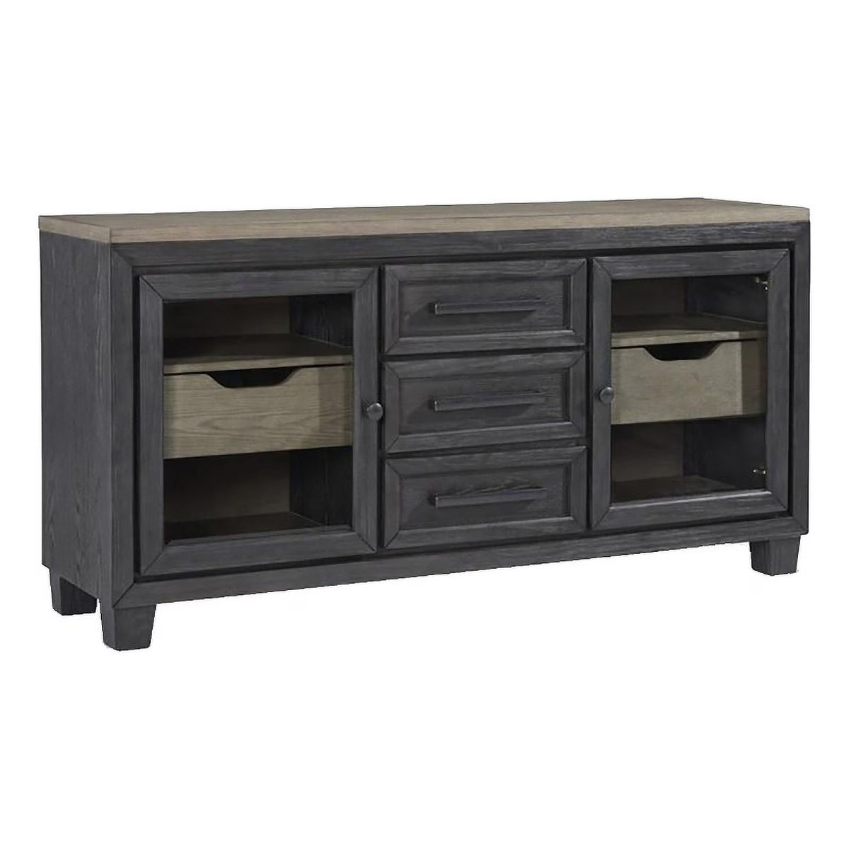 Grayish Brown and Black Wood Dining Server E81817