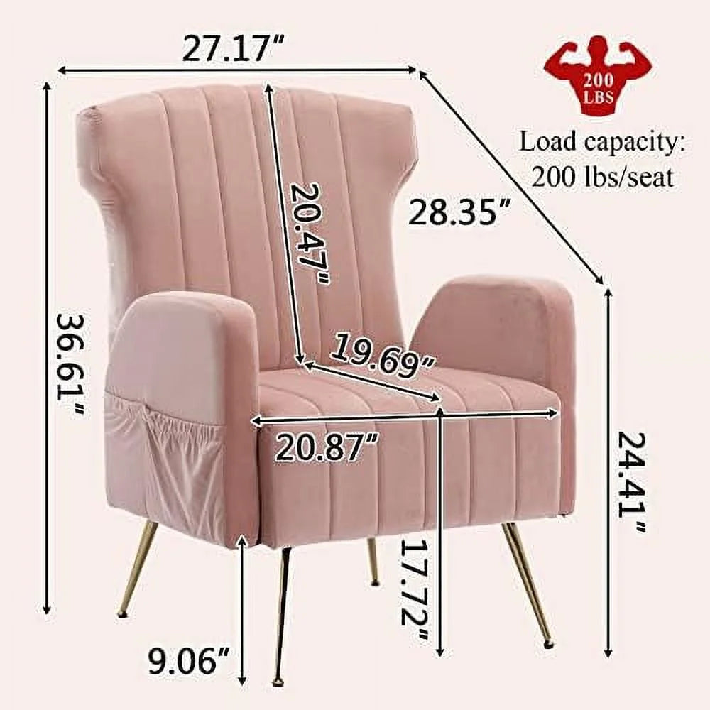 Brown Velvet Wing Back Accent Chair with Metal Gold Legs U193262
