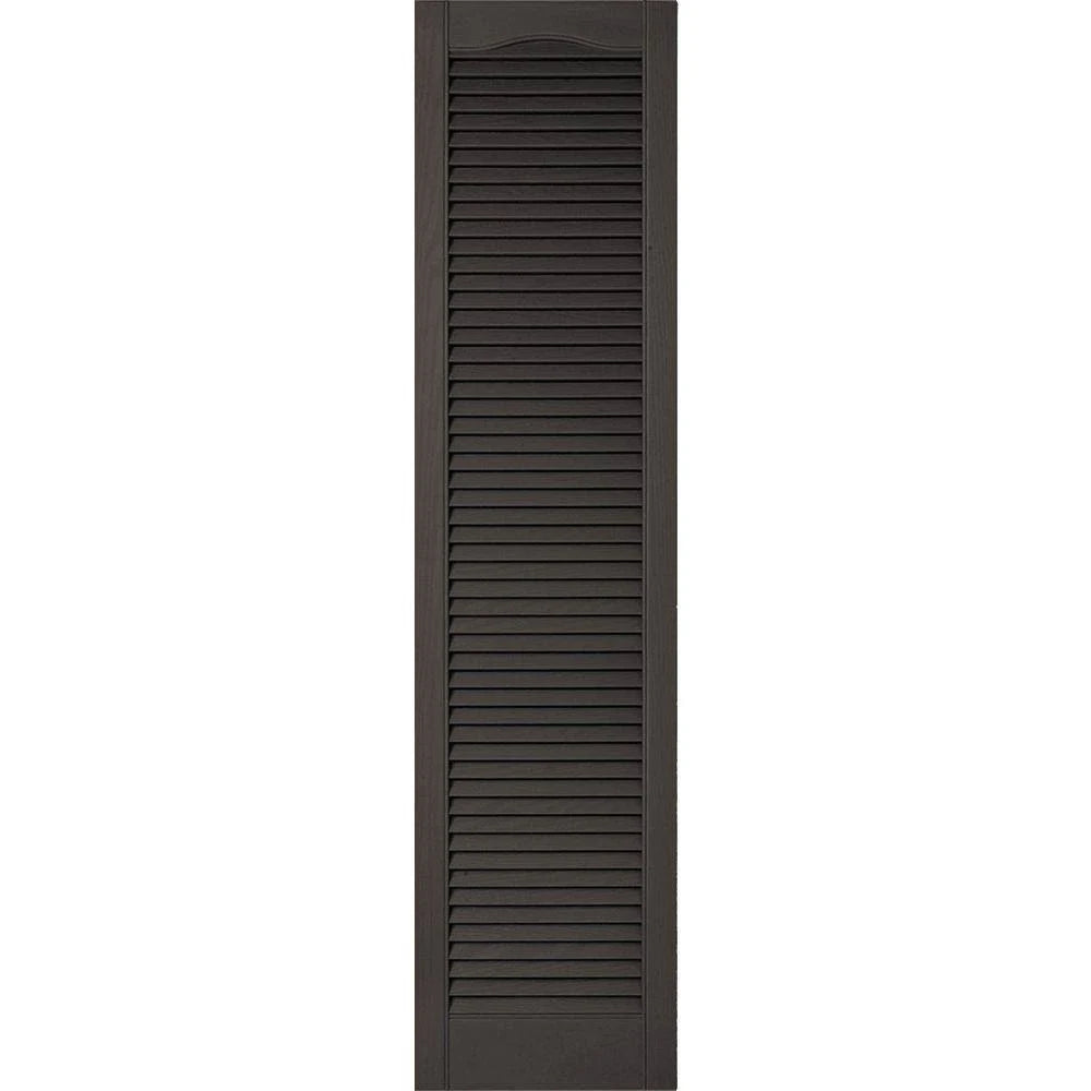 Custom Cathedral Top Louver Shutters, Musket Brown S98193
