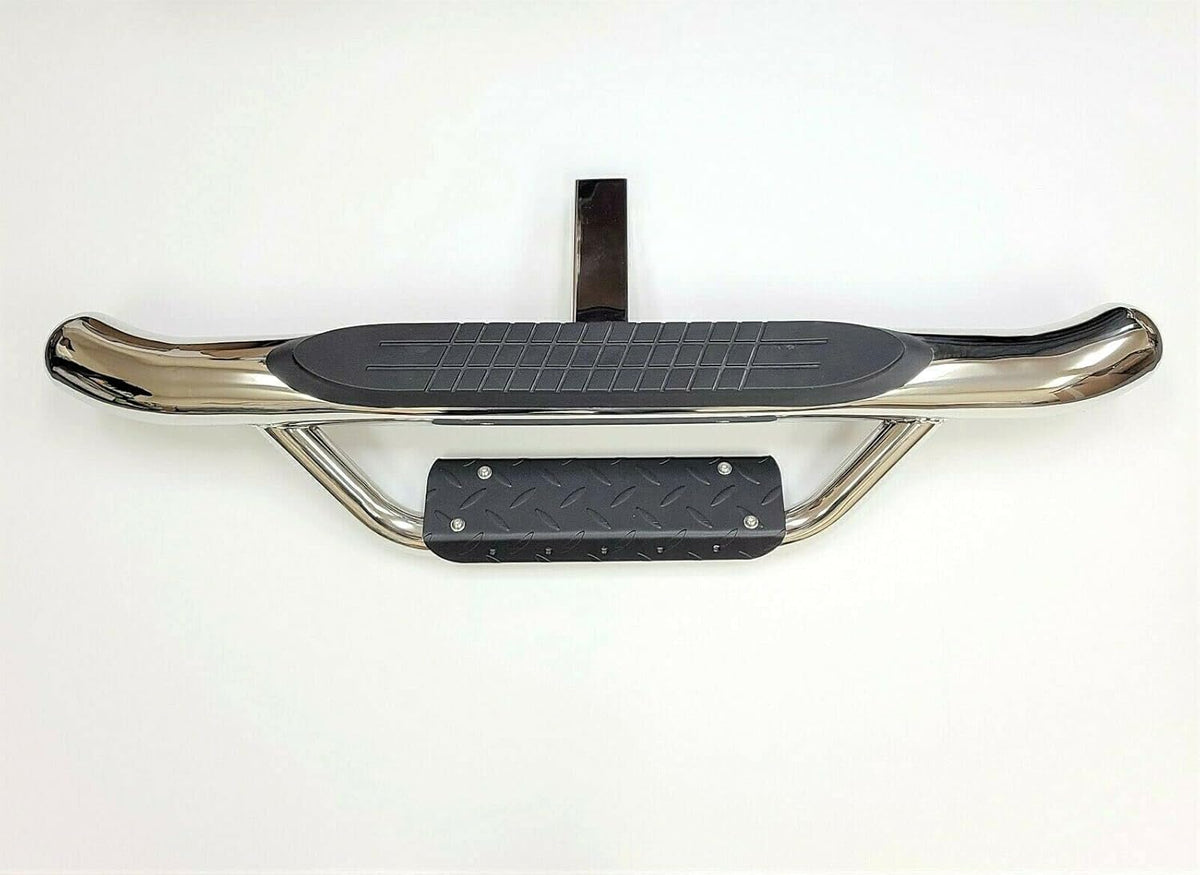Chrome Towing Hitch Step Bar Drop Step 2" Receiver Round End Rear Bumper Guard A98172