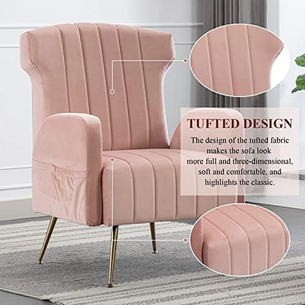 Brown Velvet Wing Back Accent Chair with Metal Gold Legs U193262