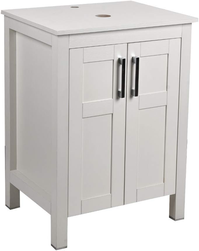 White 24 Inches Bathroom Vanity with 2 Doors Tempered Glass Sink Top Z790