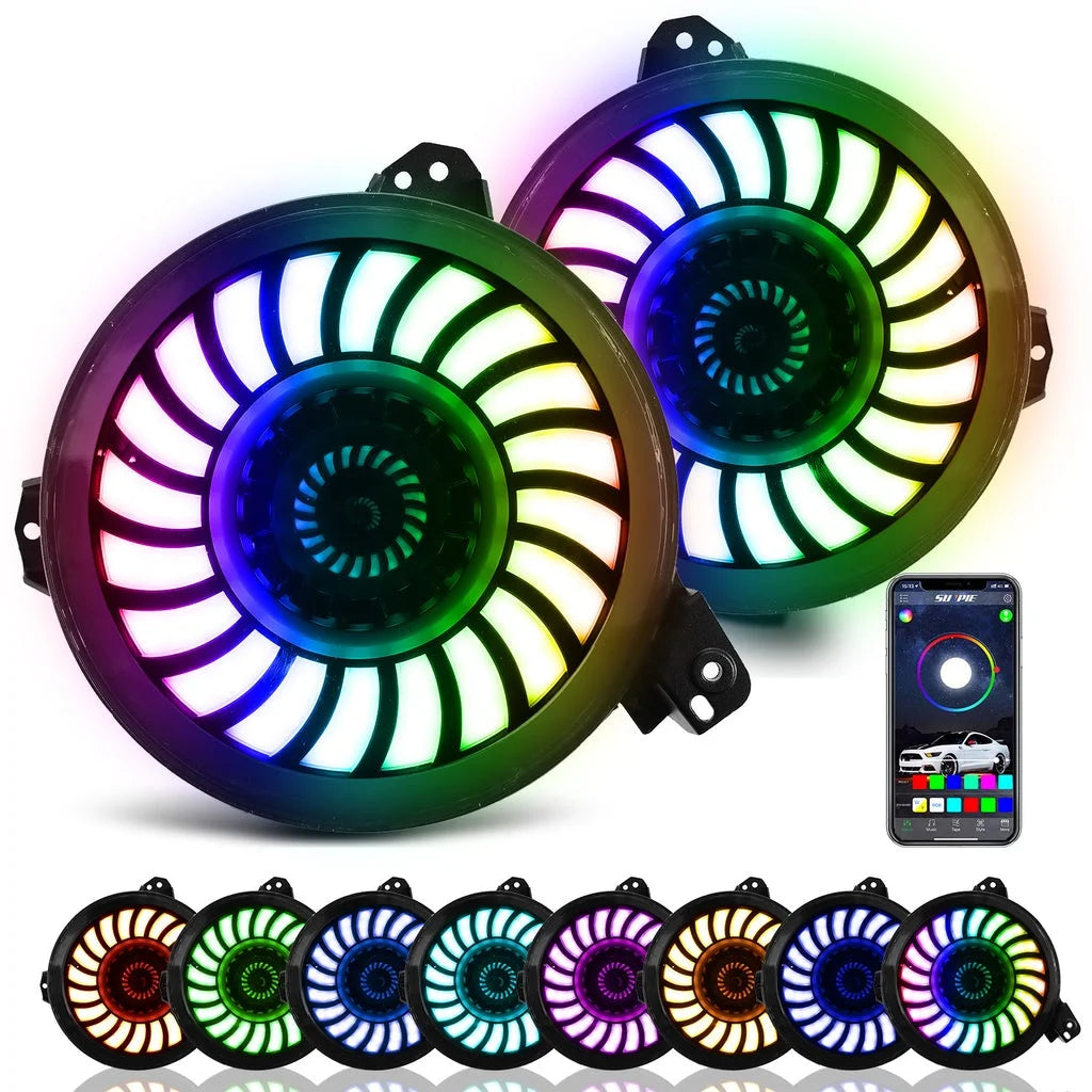 RGB 9" 3D LED Lens Halo Headlights & 4" Fog Lights Combo Kits B5741