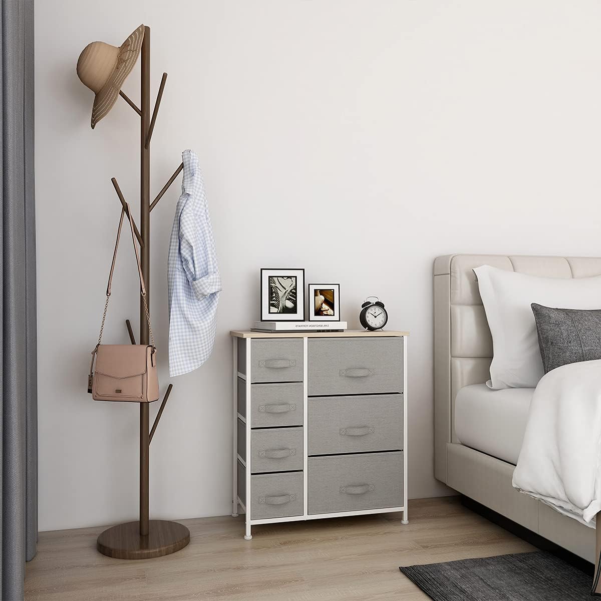 Light grey 8 Drawer Fabric Dresser with Steel Frame and Wooden Top A974234