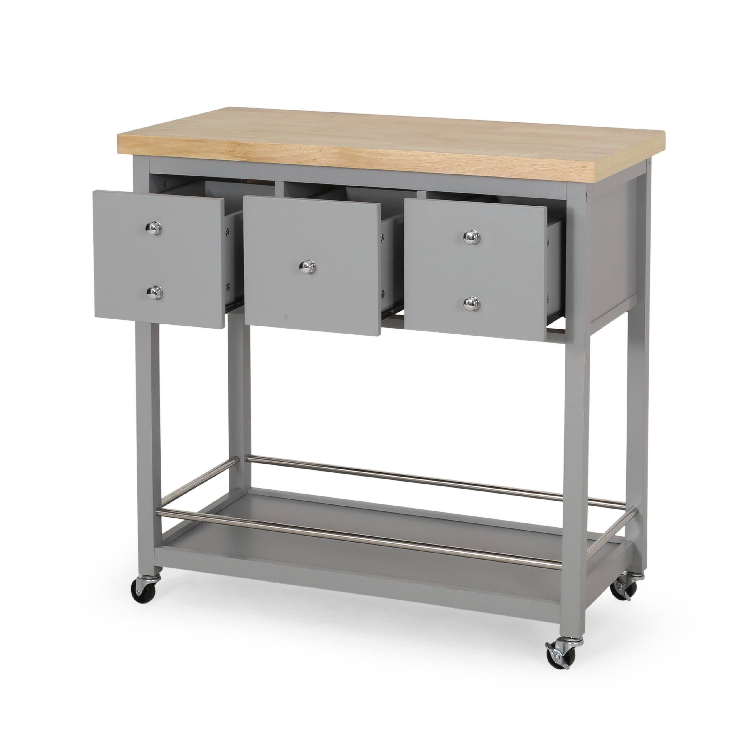 White Natural Kitchen Cart with Wheels E8442