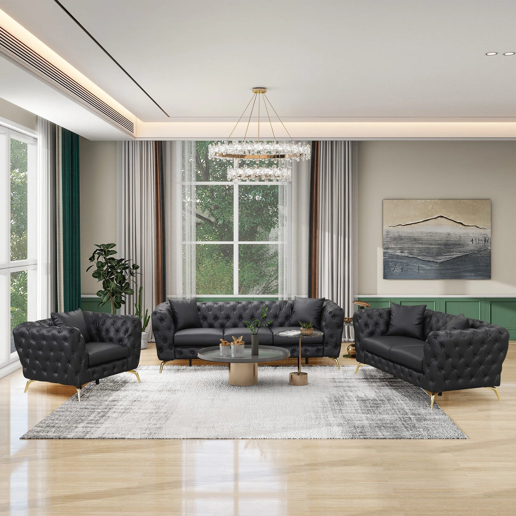 Black PU Upholstered Sofa with Metal Legs S899659