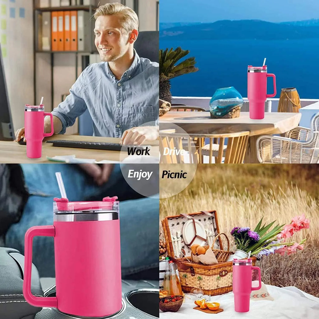 40 oz Stainless Steel Insulated Tumbler with Straw and Handle R1839