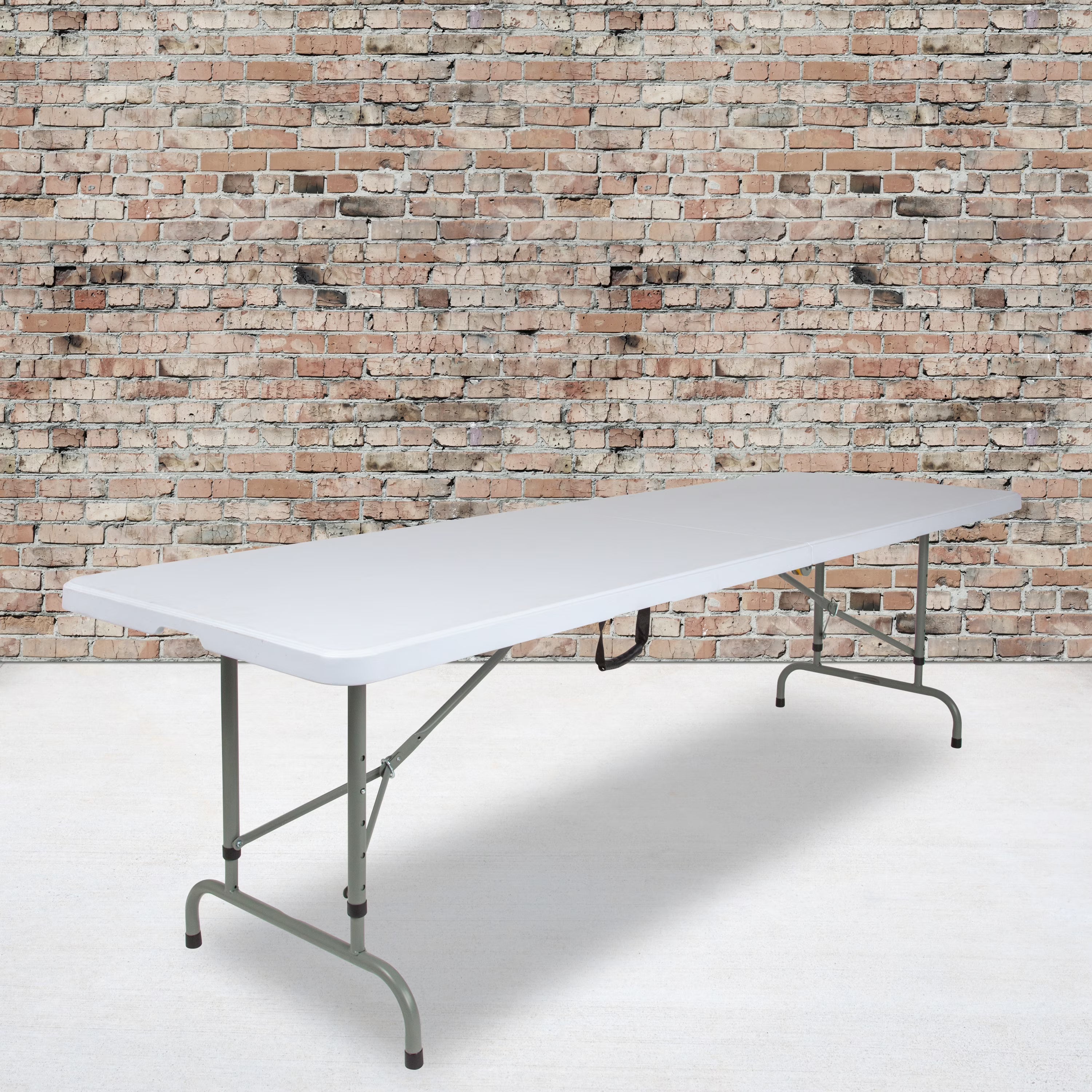 8-Foot Height Adjustable Granite White Plastic Folding Table with Carrying Handle F106149