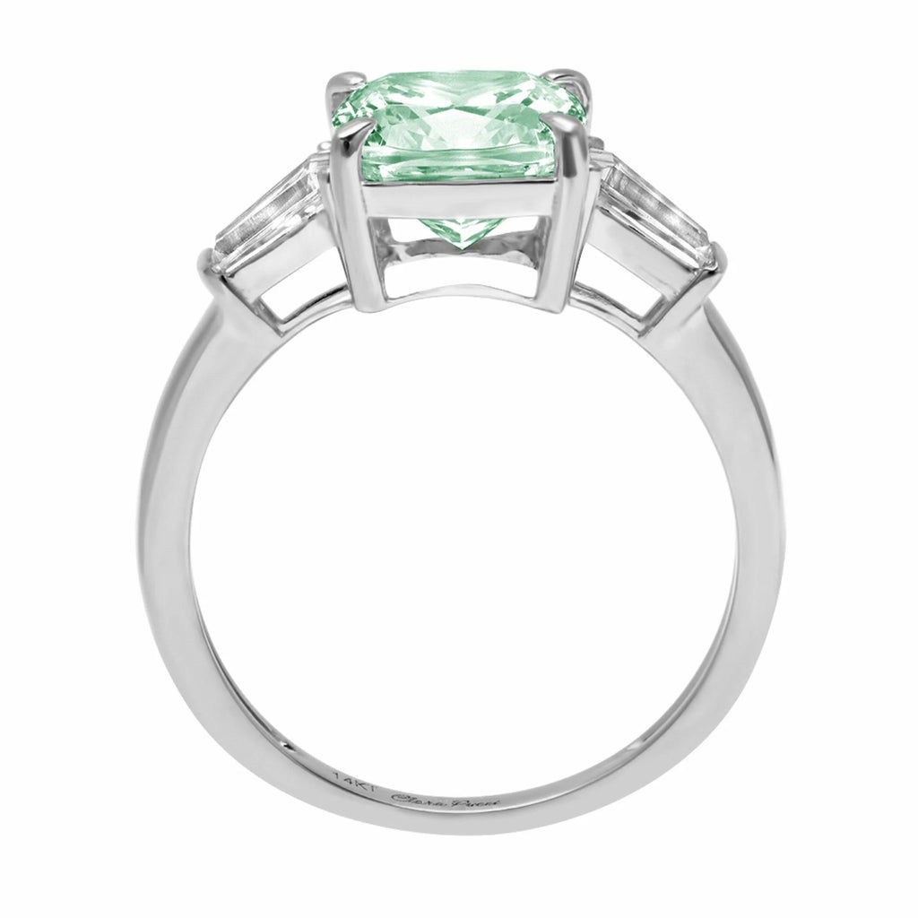 3ct Cushion Cut Blue Moissanite 18k White Gold 3 Stone Ring Size 3.75 B7429
