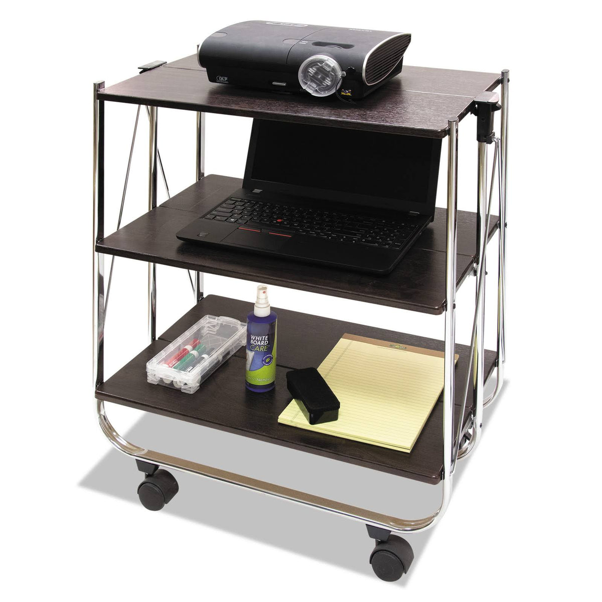 Click-N-Fold Utility Cart, 26 1/2W x 15 3/4d x 31 1/2h, Chrome/Brown D466959