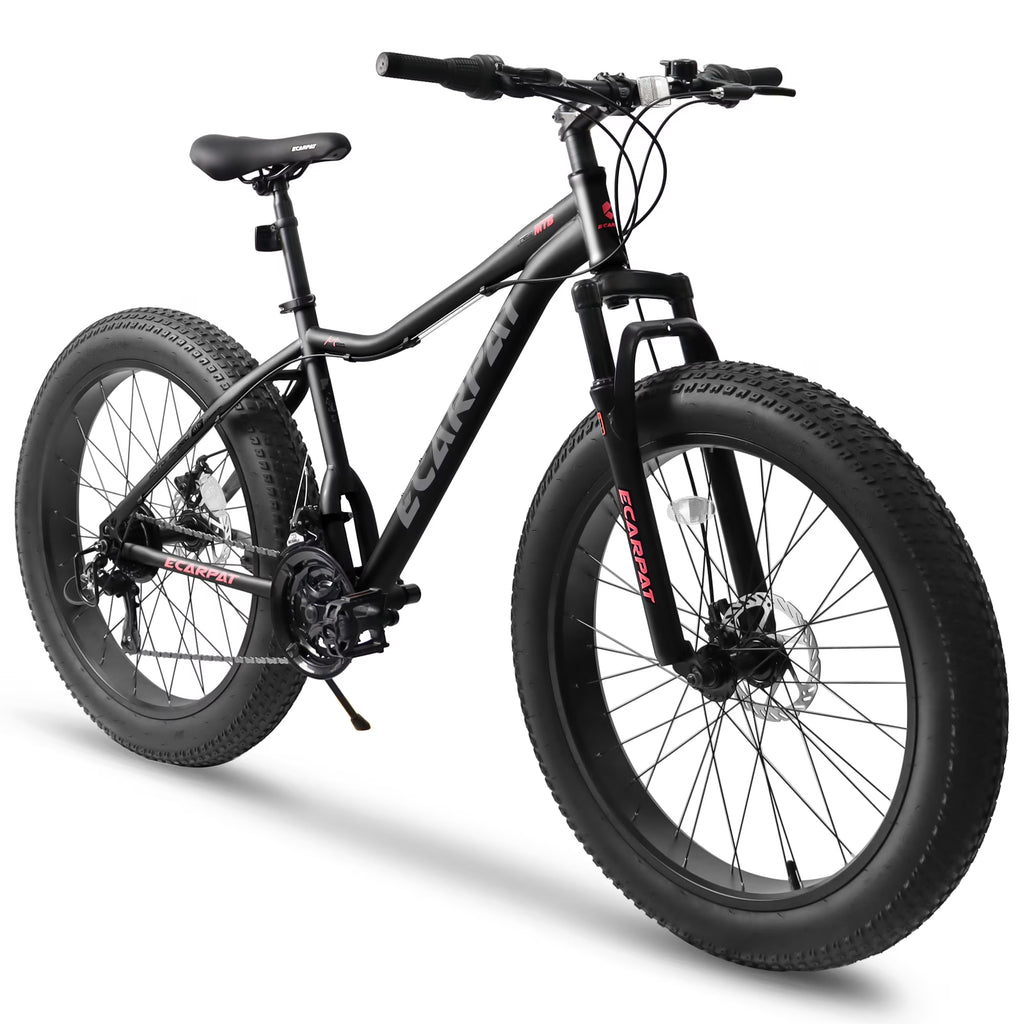 26 Inch Fat Tire Mountain Bike with 4-Inch Wide Wheels, 21-Speed Carbon Steel Frame X547