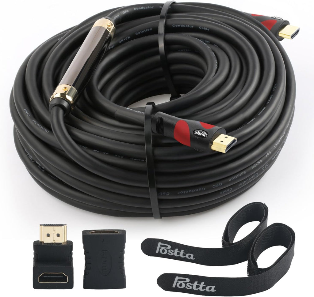 HDMI Cable 100 Feet with Built-in Signal Booster, 2 Piece Cable Ties, 2 Piece HDMI Adapters V66793