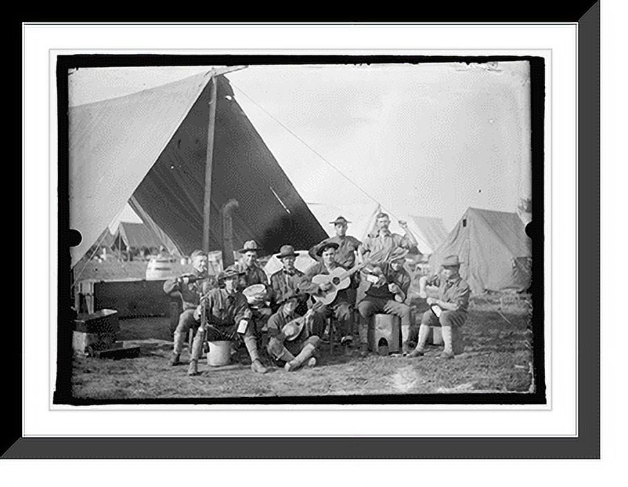 Historic Framed Print, U.S. Army group of soldiers in front of tent, 17-7/8" x 21-7/8" Y71455