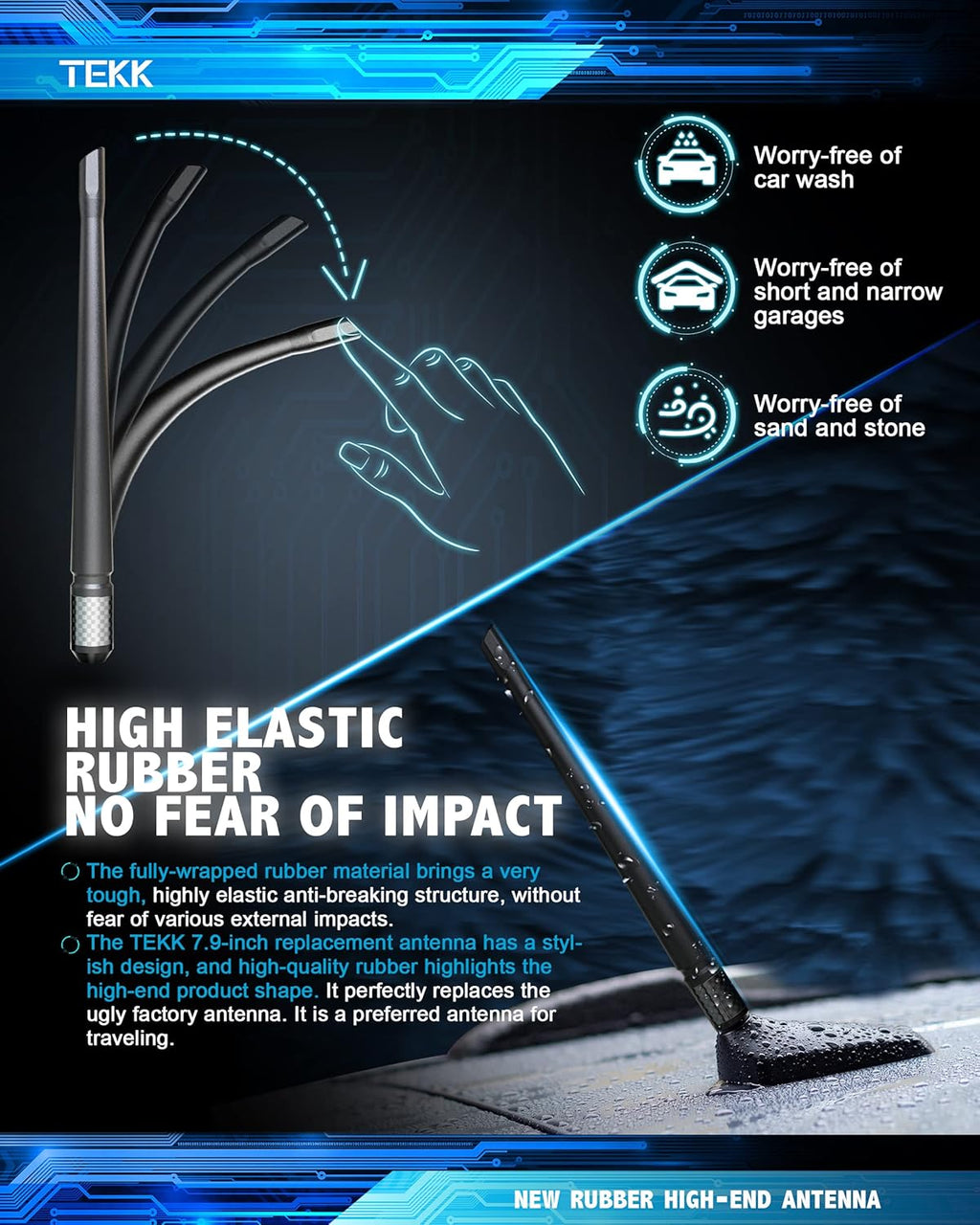Carbon Fiber Stubby Antenna 7.9 Inches Flexible Rubber I7196