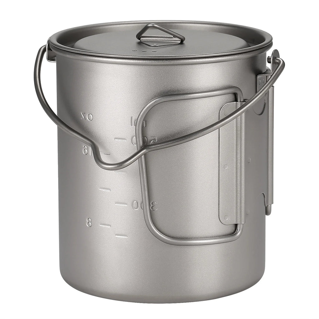 Ultralight 750ml Titanium Pot with Lid and Foldable Handle E6964