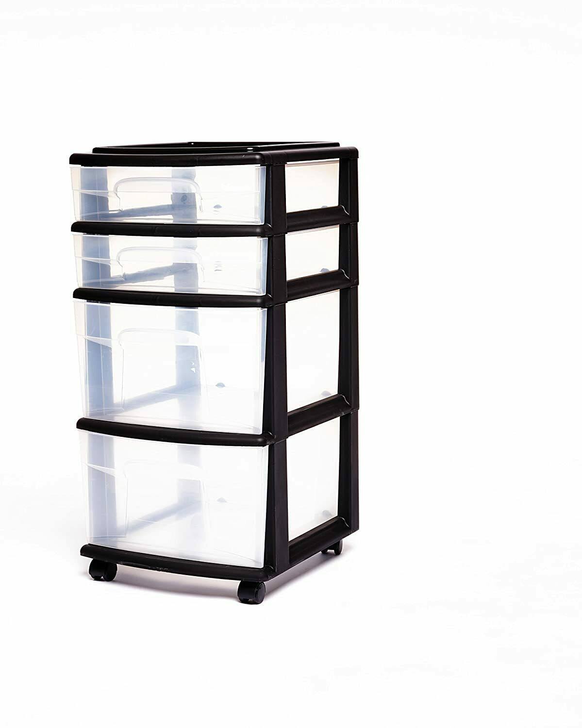 4 Storage Cart Set Black Frame Clear Drawers D9853