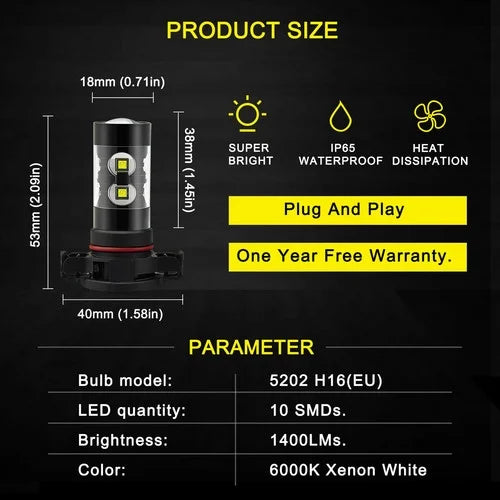 LED Headlight Bulbs Kit High Low Beam Fog Light F22407