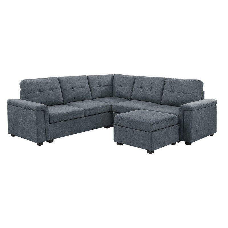 Gray Woven Fabric 6-Seater Sectional Sofa with Ottoman C3216