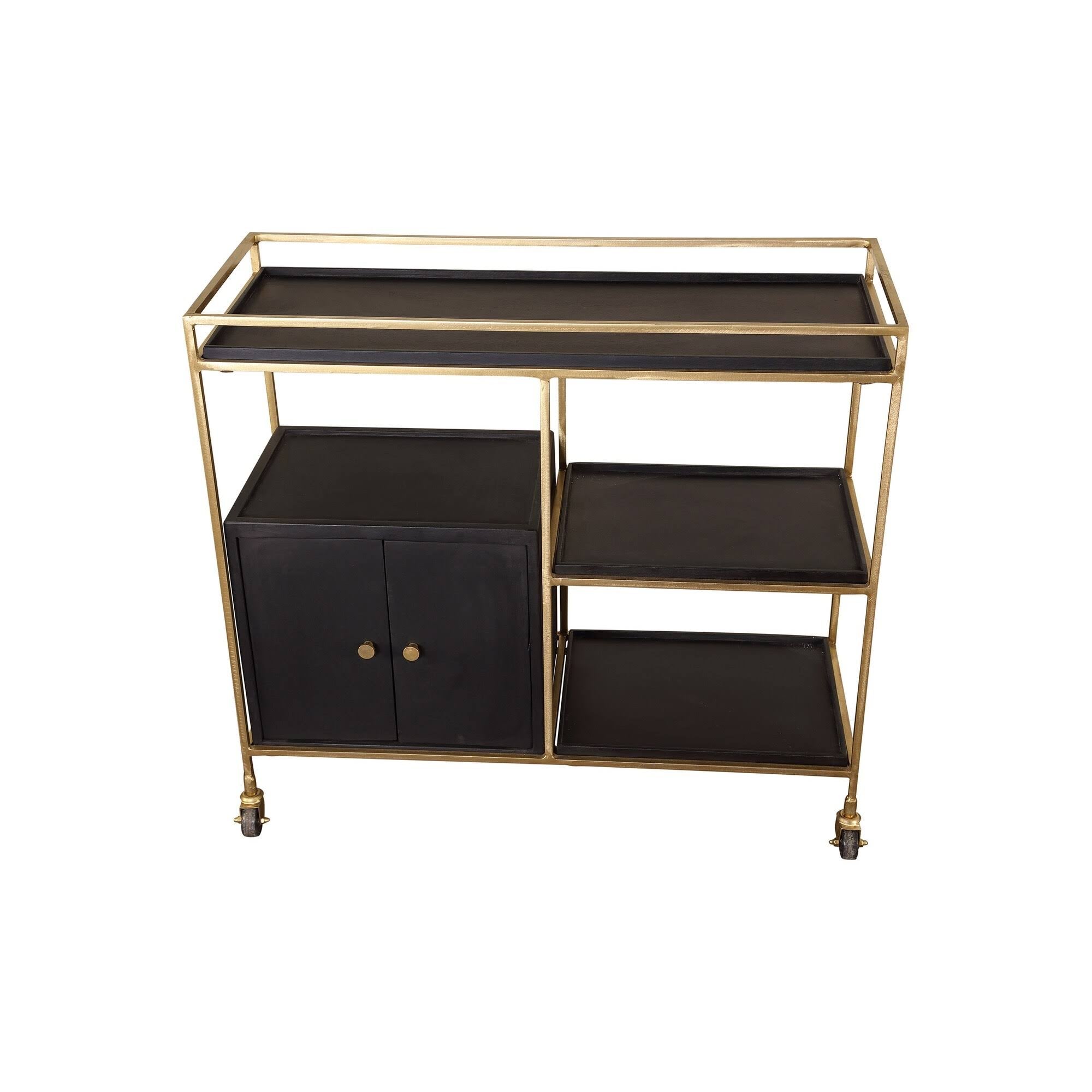 Black 3 Shelf 2 Door Cabinet Bar Cart A1408